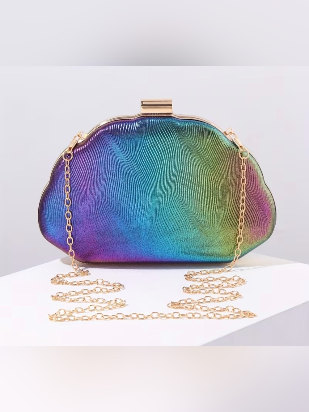 Ombré/Iridescent Rainbow Chain Clutch Bag